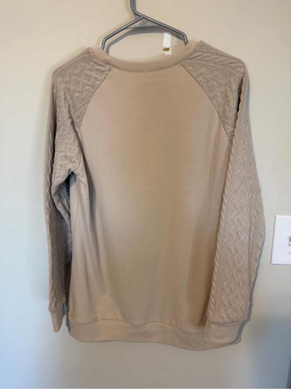 Beige Knit-Sleeve Women's Long Sleeve Sweater - Picture 5 of 6